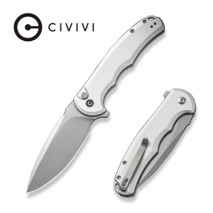 CIVIVI Praxis Flipper Button Lock - Silver Aluminum/Satin